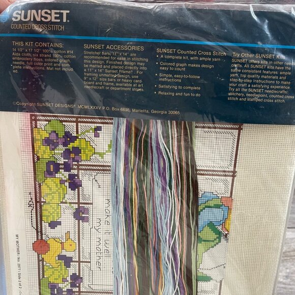 Dimensions Sunset‎ Counted Cross Stitch Kit Vtg 1985 My Mother 2977 Cotton NEW - Picture 6 of 6
